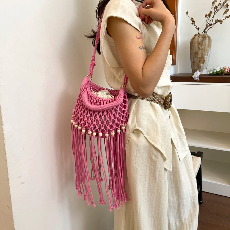 Women Hand Bags Sale - Yazlık Bohem Makrome Püsküllü Kadın Çantası