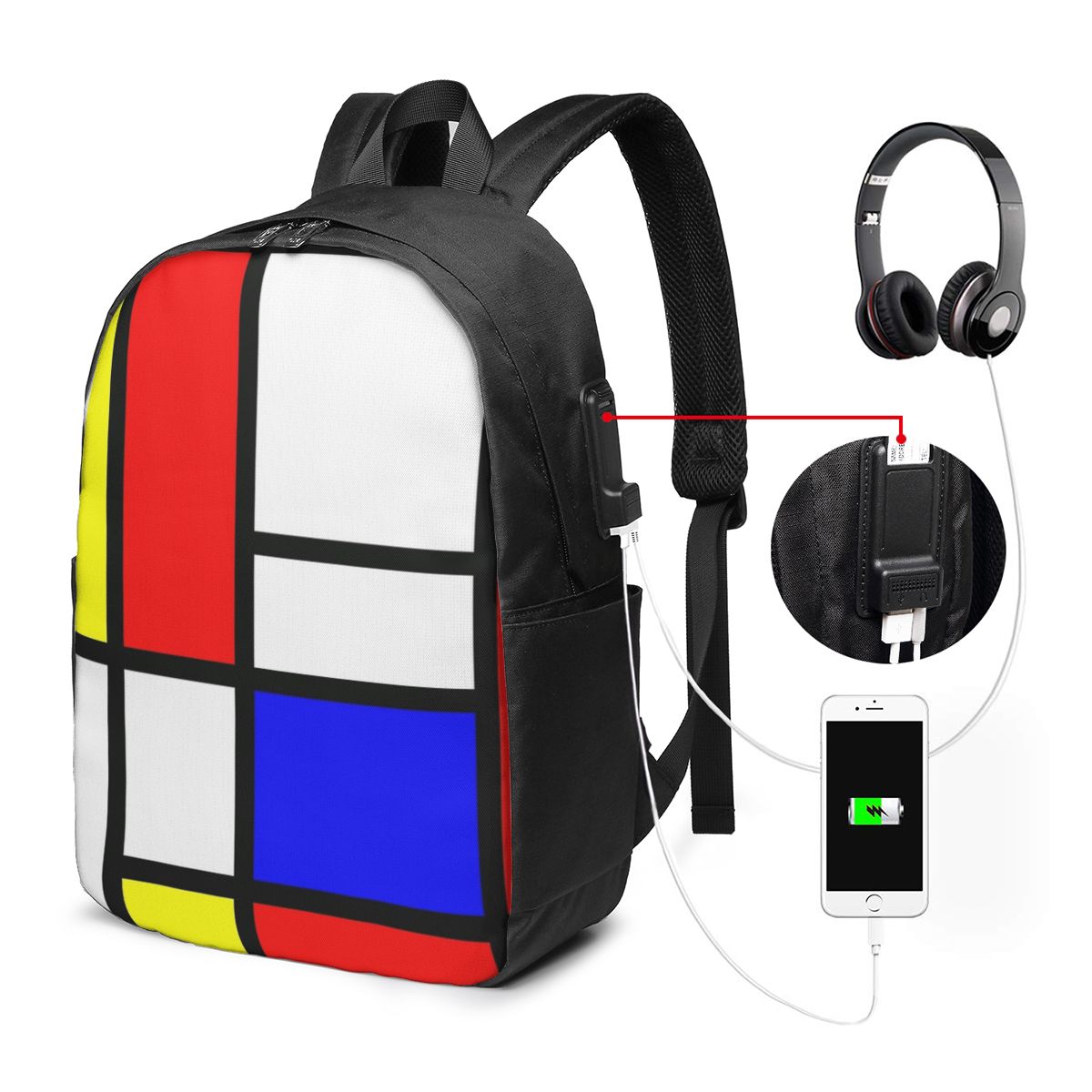 Womens Backpack - Piet Mondrian Kompozisyon Sırt Çantası Seyahat