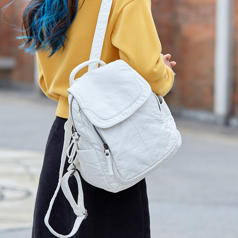 Women Bags In Sale - Kadın sırt çantası beyaz yıkanmış deri