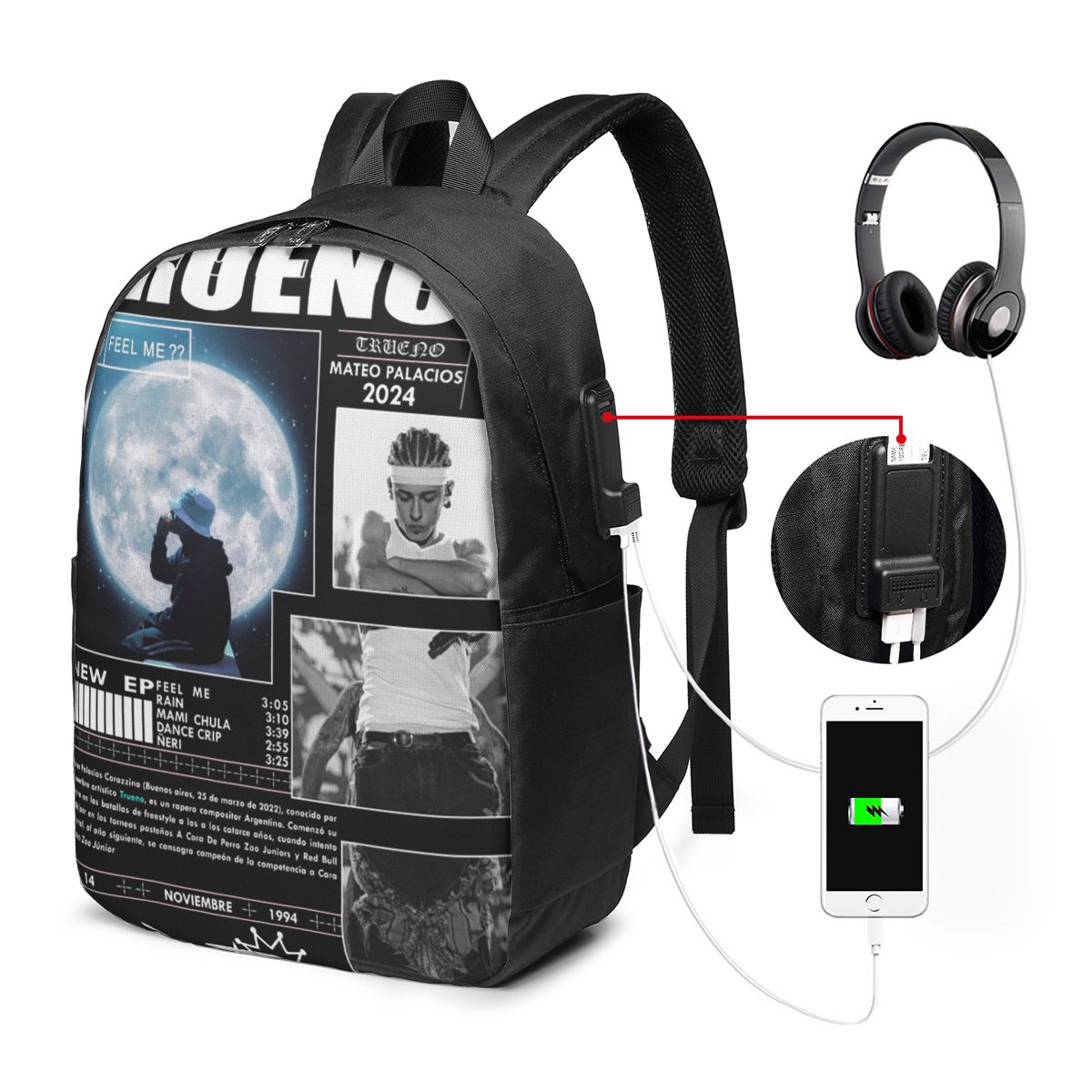 Womens Backpack - Komik Trueno Hip Hop Rapçi Sırt