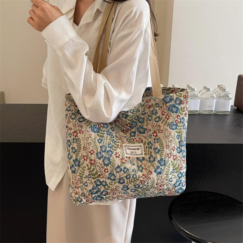 Women Bags For Work - Nakışlı Çiçek Desenli Kanvas Çantalar Kadınlar