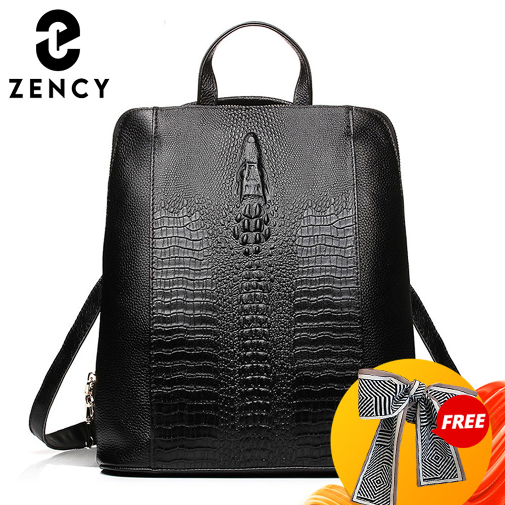 Women Bags With Laptop Compartment - Zency Kadın Timsah Derisi Sırt Çantası
